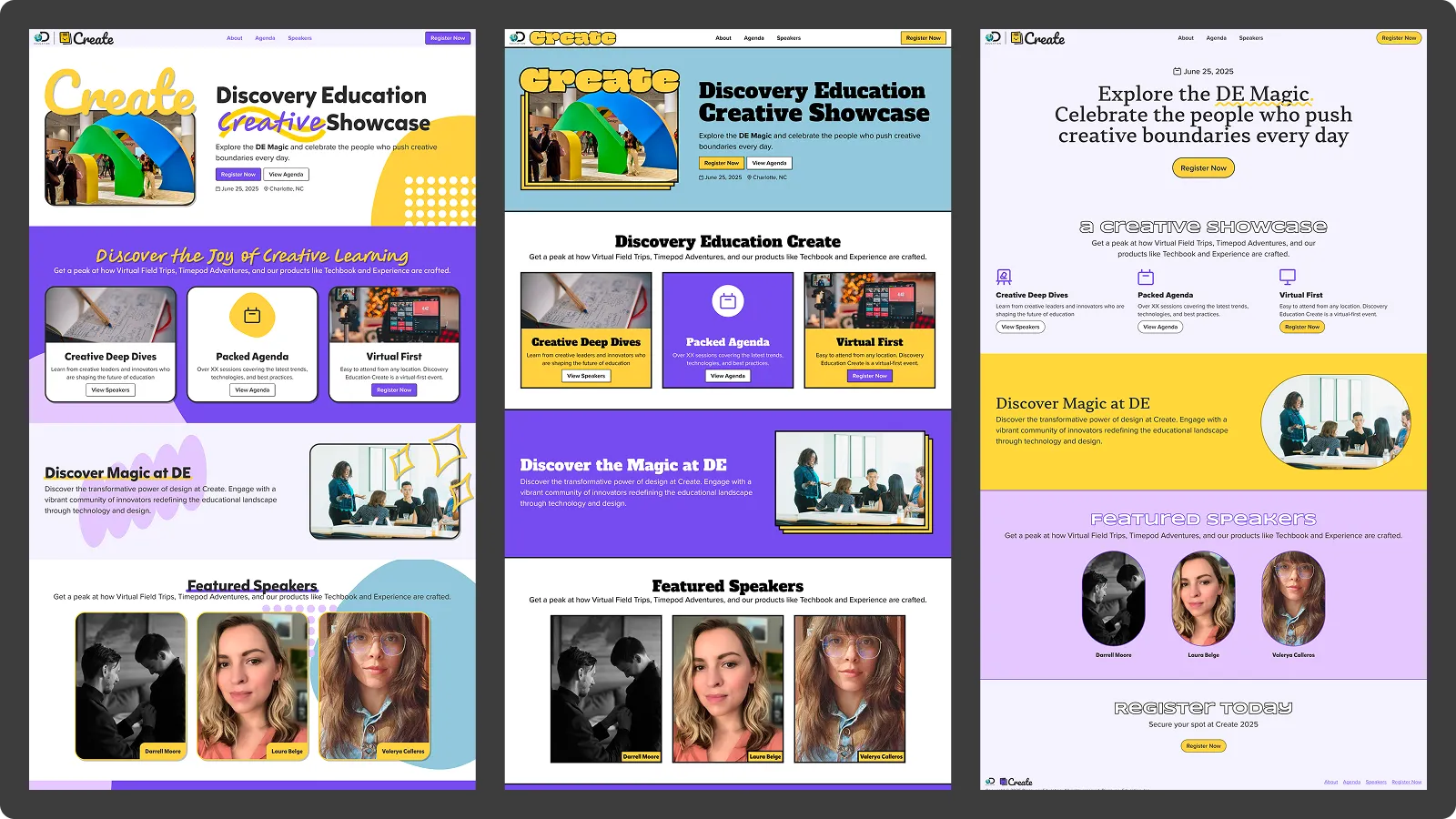 Sample explorations for the Discovery Education Create visual identity
