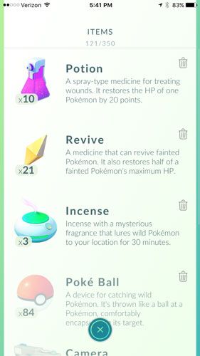 in-game screenshot of Items list screen