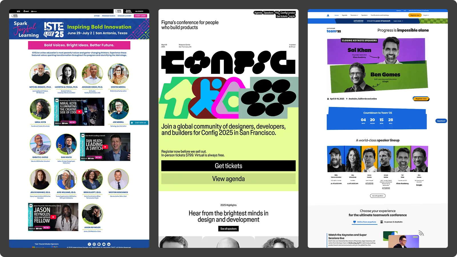 Screenshots from ISTE, Config, and Team 2025 websites